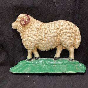Vintage Cast Iron Sheep Ram Painted Doorstop